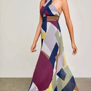 BCBG Max Azria Lilac Taupe Color Block Halter Gown
